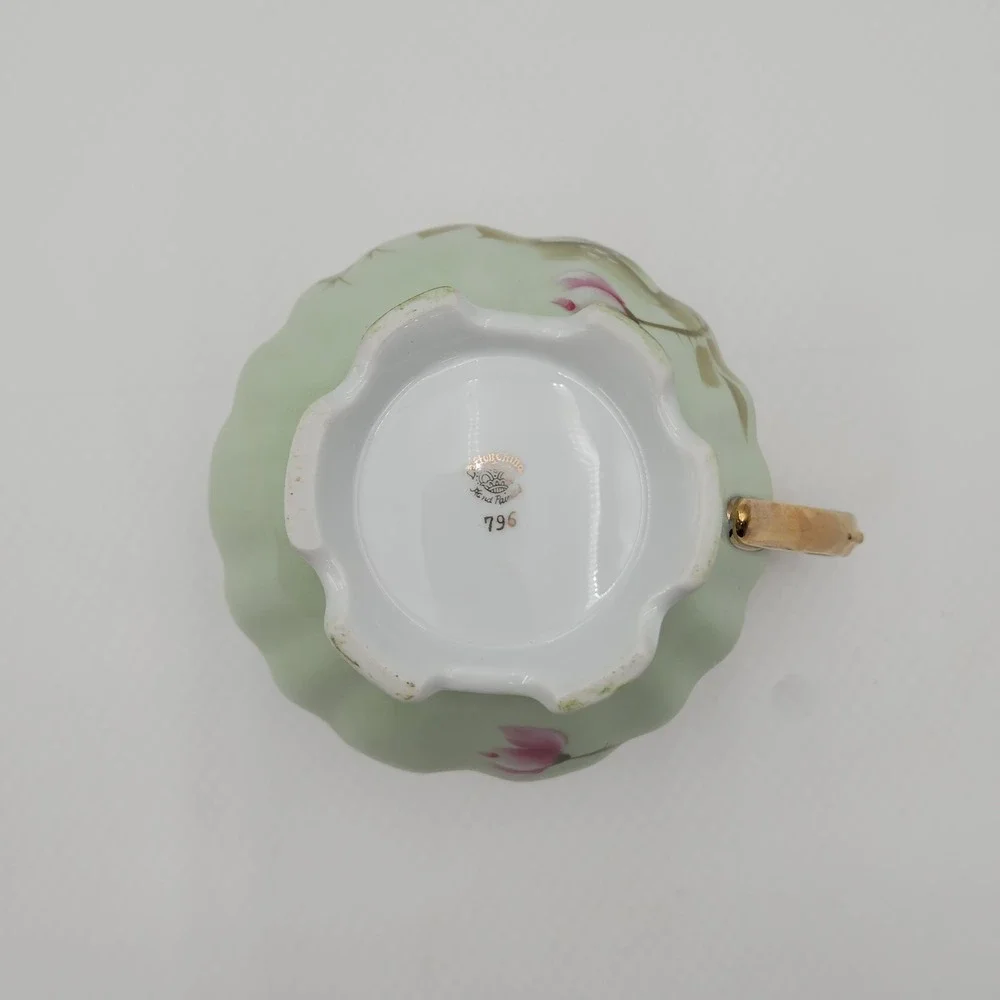 Vintage Lefton Rose Pitcher Hand Painted Green Porcelain Gold Trim 796